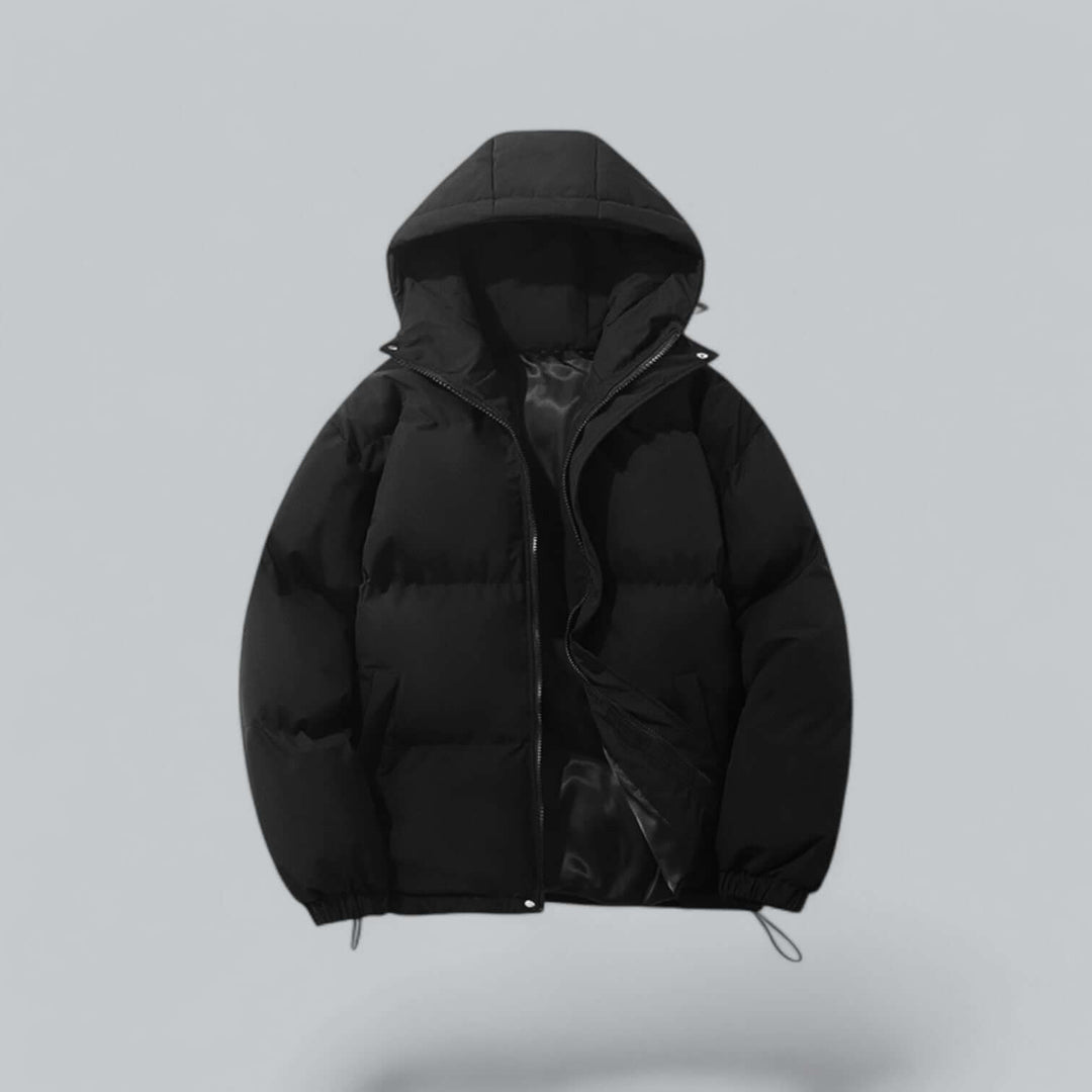 Men's warm winter parka coat with adjustable hood, ideal for extreme cold weather protection.