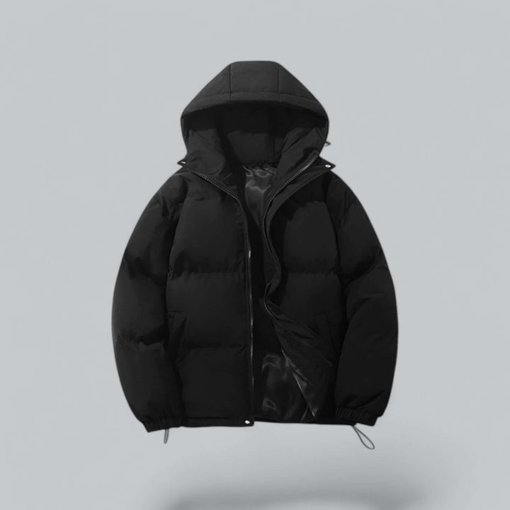 Men's warm winter parka coat with adjustable hood, ideal for extreme cold weather protection.