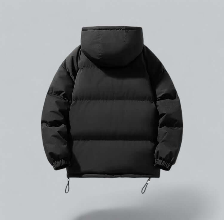 Stylish men's insulated parka jacket, perfect for cold weather. Features a durable, adjustable hood.
