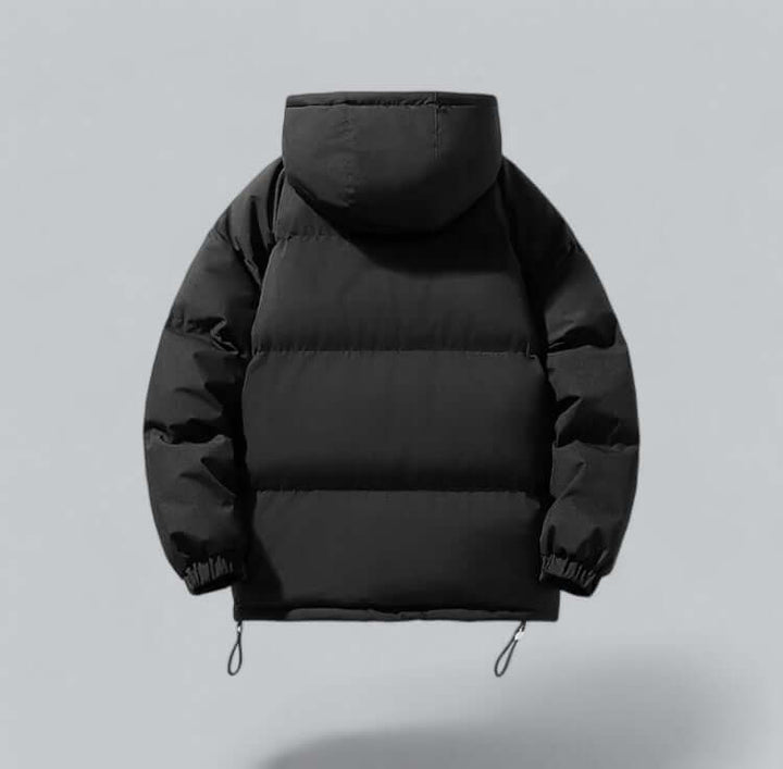Stylish men's insulated parka jacket, perfect for cold weather. Features a durable, adjustable hood.