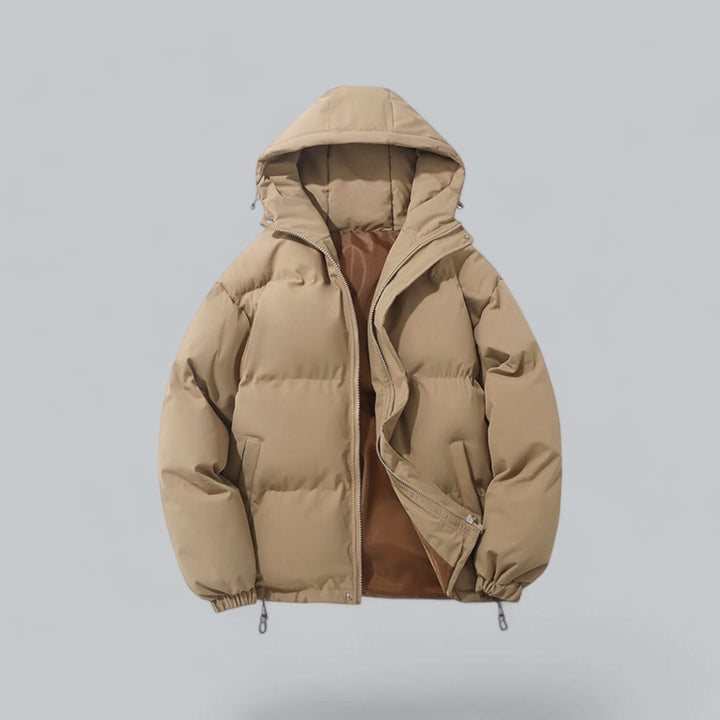 Durable men's winter parka, providing extreme warmth for cold weather outdoor activities. Adjustable hood.