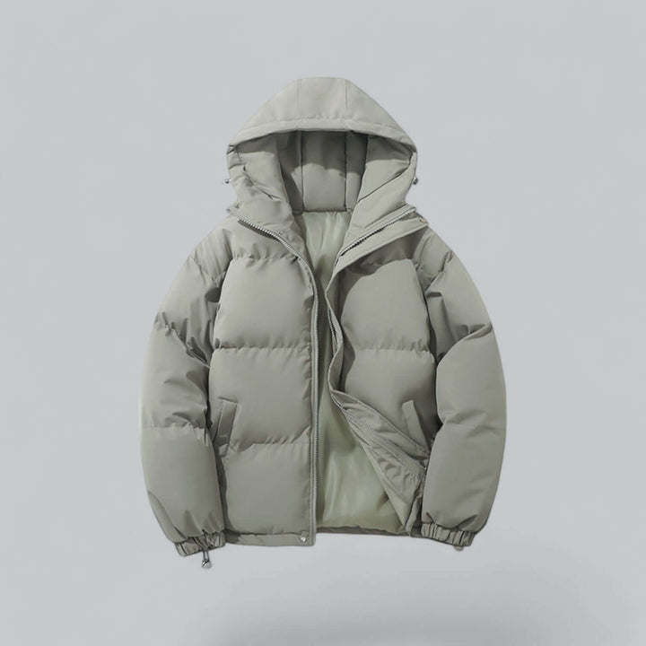 Warm men's winter coat, a durable parka jacket with an adjustable hood for extreme cold conditions.