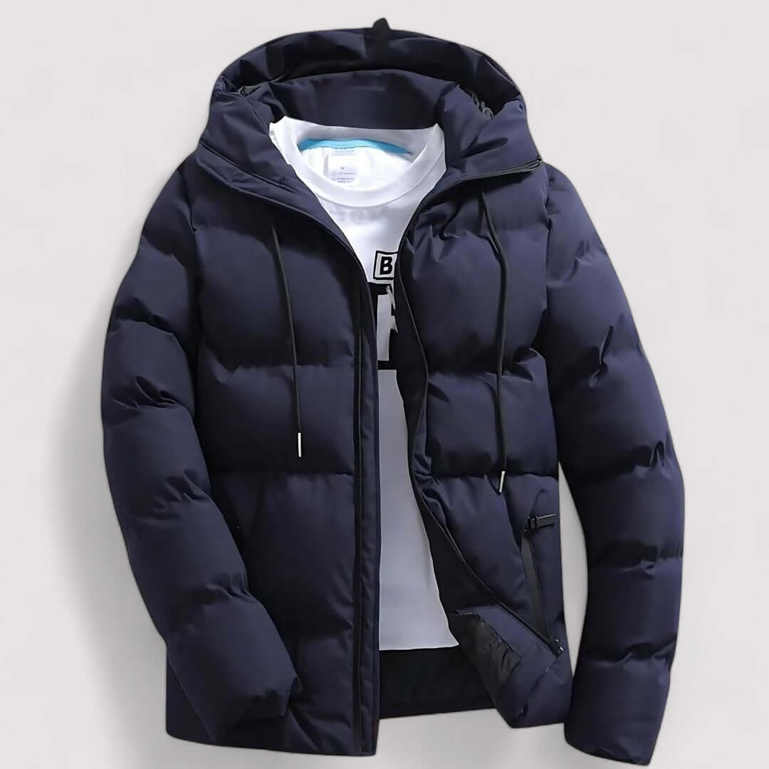 Men's warm winter parka jacket, insulated for cold weather, featuring a stylish design & durable construction.