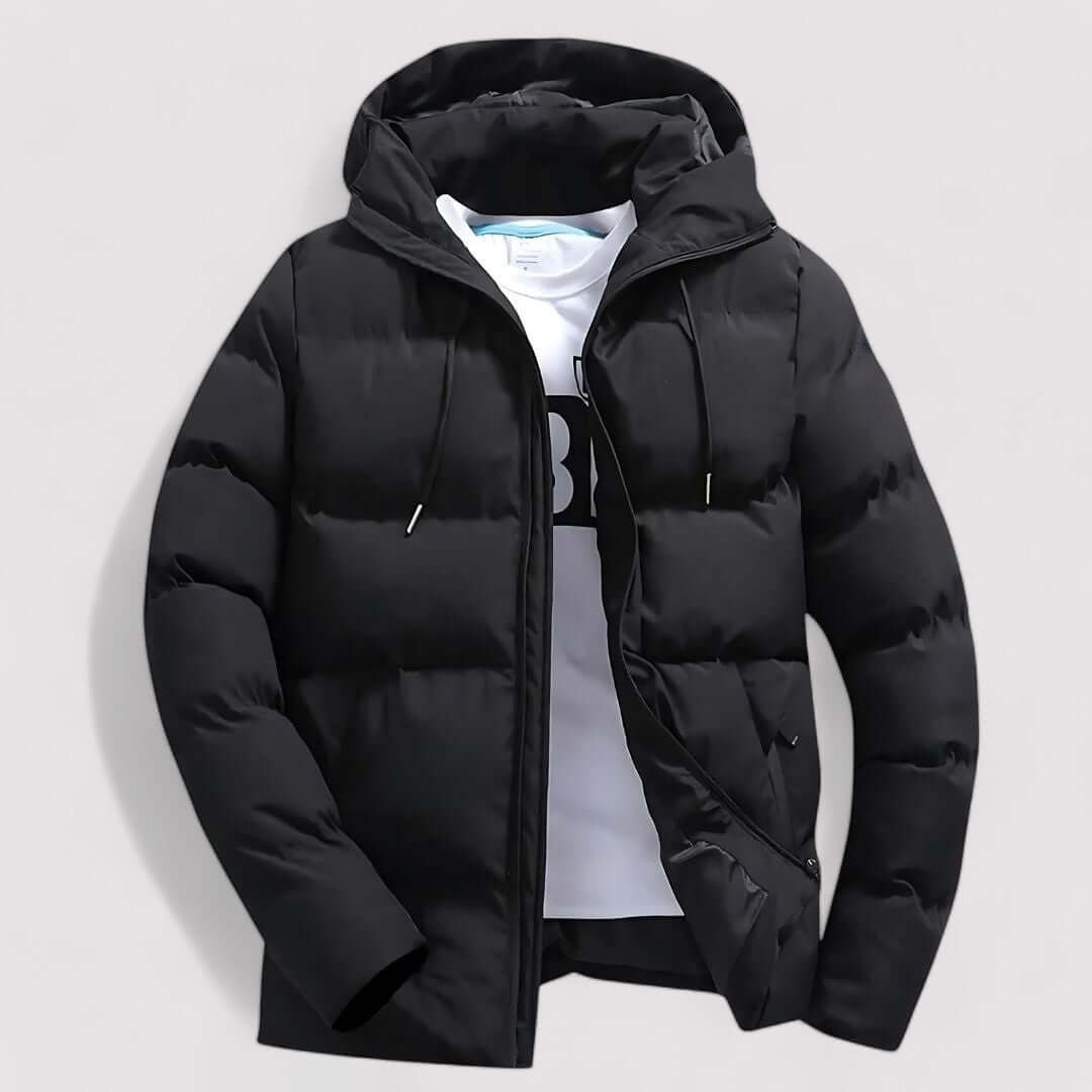 Stylish men's insulated parka, perfect for cold weather. A warm winter essential for men's fashion.