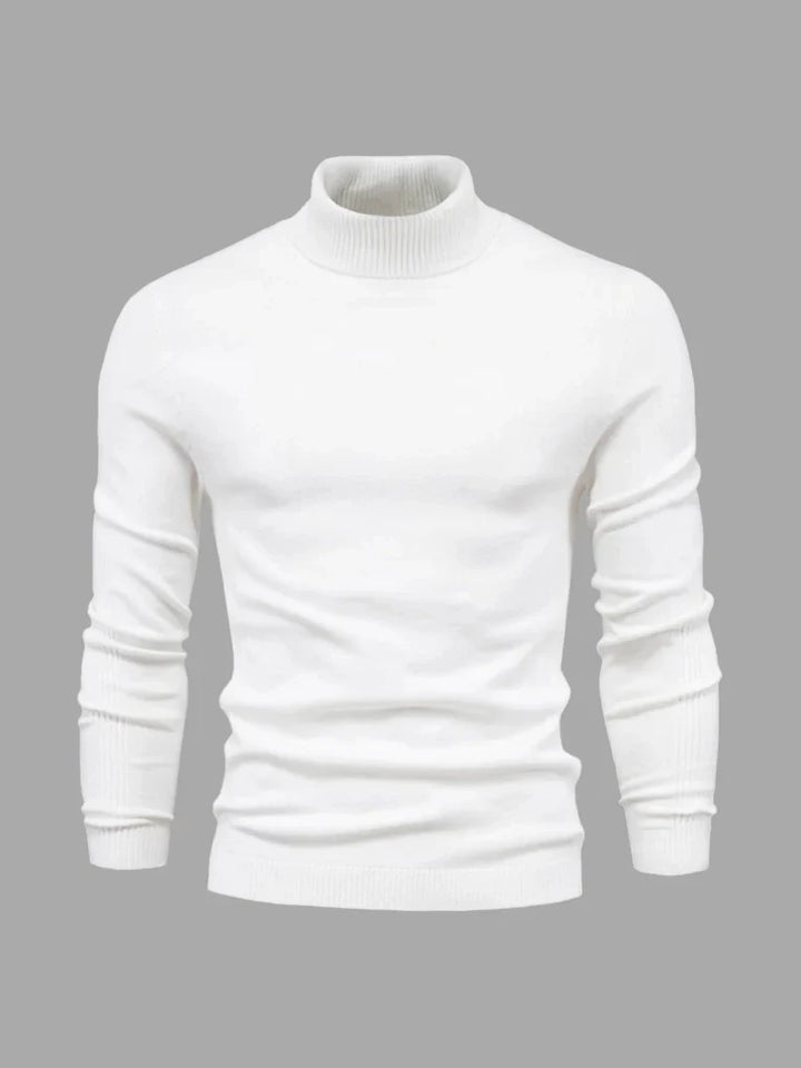 Cozy men's turtleneck sweater for fall and winter comfort. Easy care classic men's fashion.