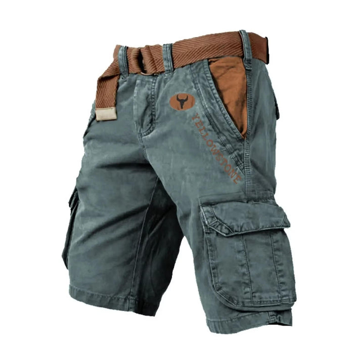 Stylish men's washed cargo shorts, comfortable and relaxed for summer outdoor and casual wear.