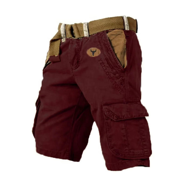 Relaxed fit men's washed cargo shorts, knee-length for comfortable summer utility and casual outdoor style.