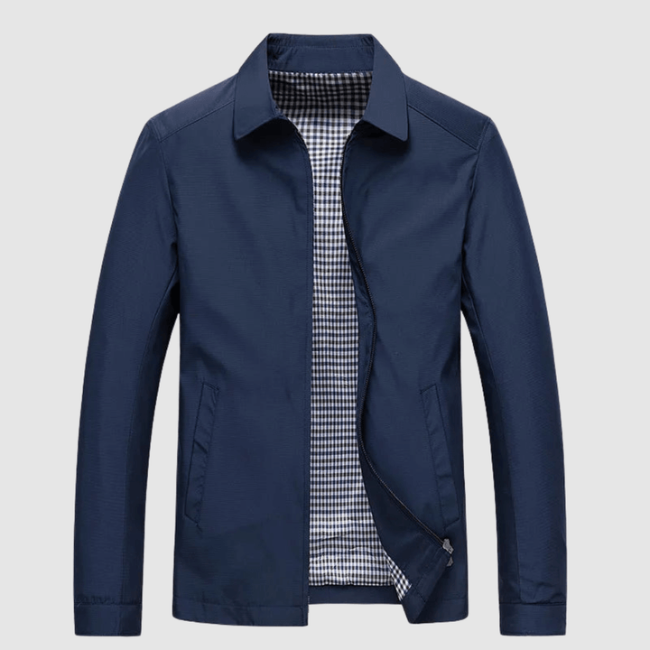 Men's water-resistant long sleeve coat in stylish grey, perfect for all-weather protection & casual wear.