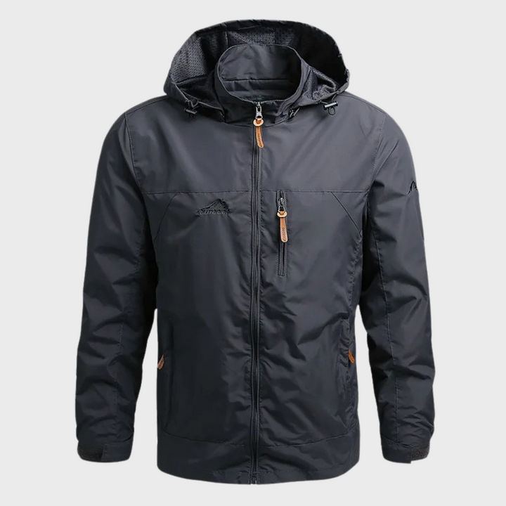 All-weather men's water-resistant hooded jacket, windproof for outdoor activities, hiking, and fall fashion.