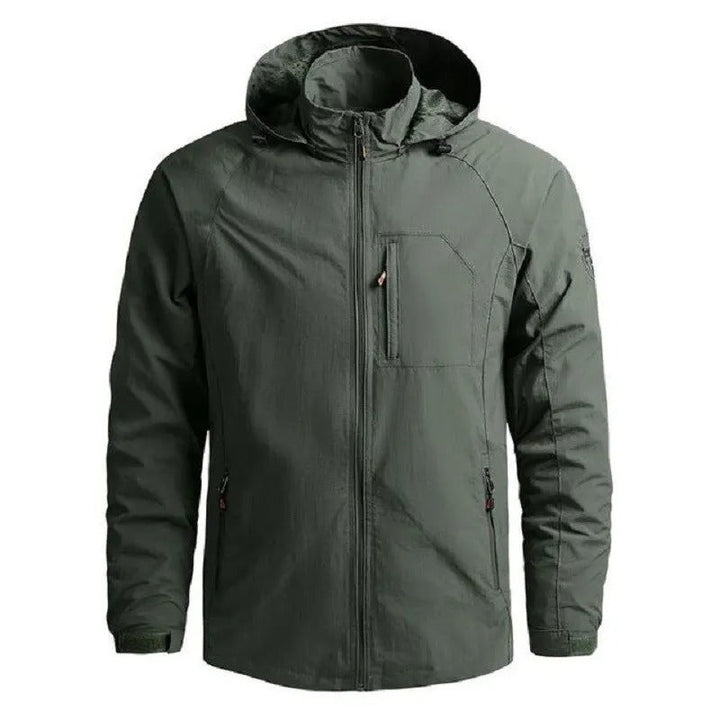 Durable men's breathable waterproof rain jacket, a versatile cargo style summer outerwear for everyday and travel.