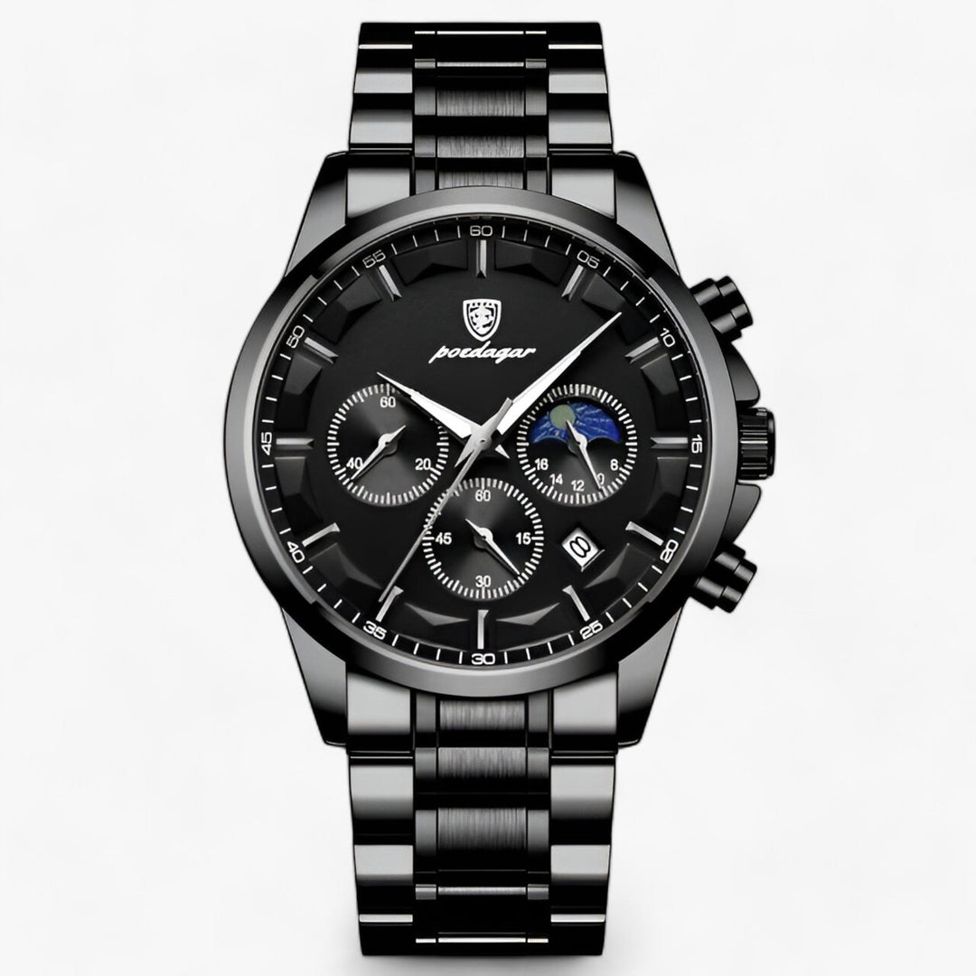 Men's waterproof chronograph watch. Luminous dial & genuine leather strap for sophisticated style.