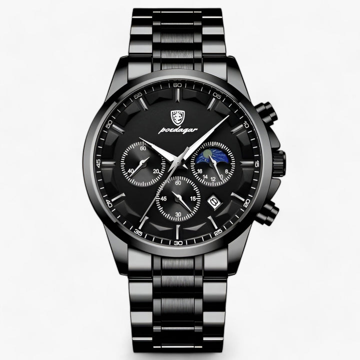 Men's waterproof chronograph watch. Luminous dial & genuine leather strap for sophisticated style.