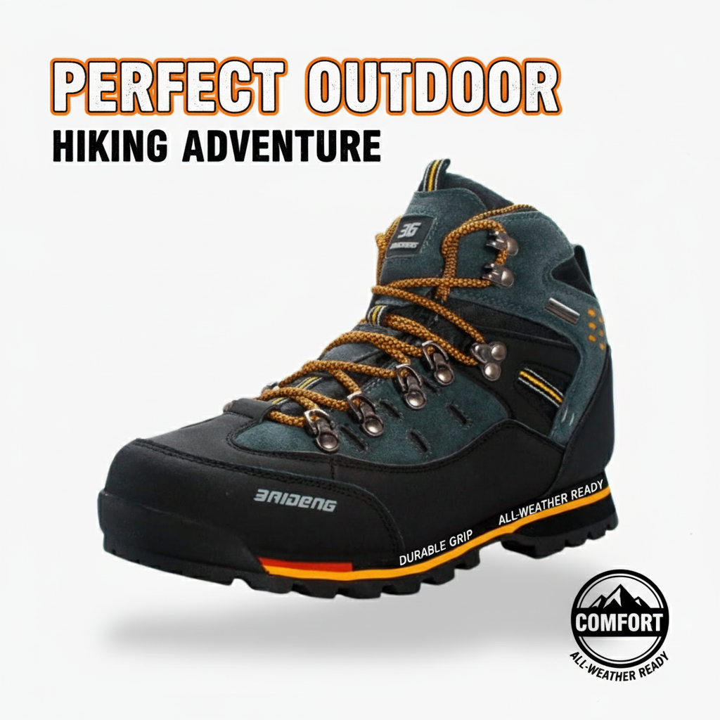 Durable men's waterproof hiking boots for outdoor adventure, featuring all-terrain non-slip grip.