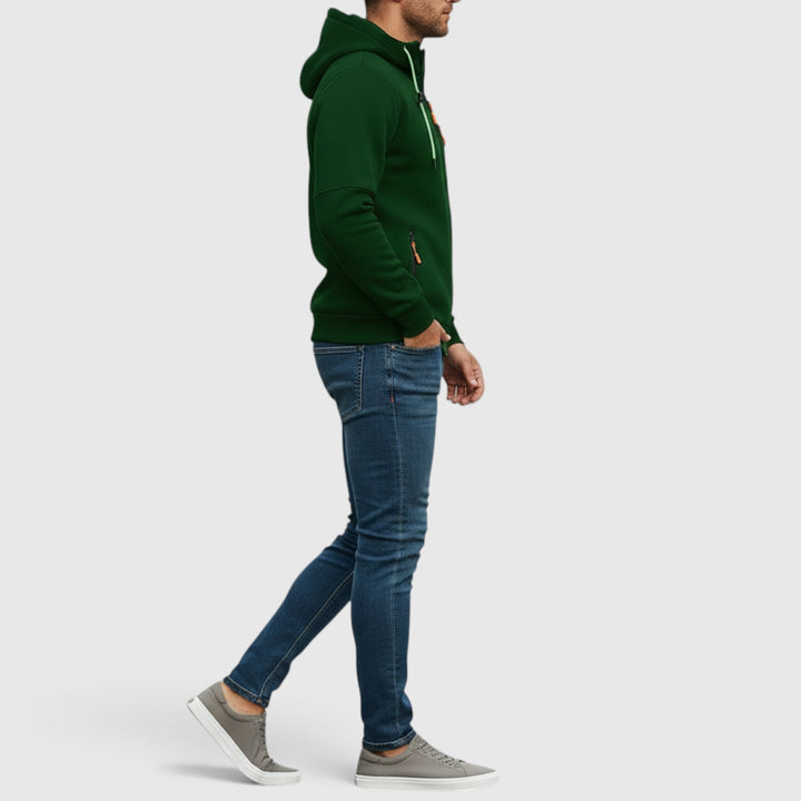 Men's casual waterproof coat, zip-up design, loose fit for layering in winter.