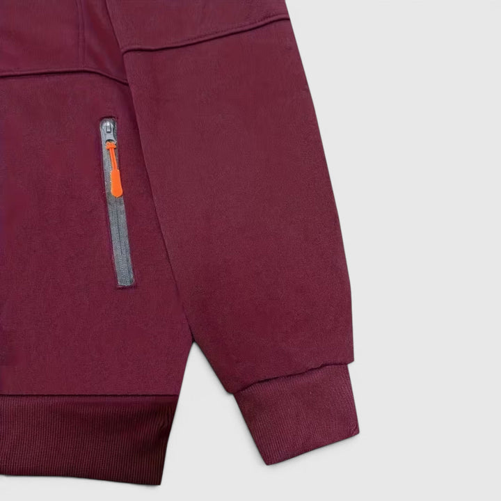 Winter men's waterproof hooded jacket, loose fit & warm for cold weather.
