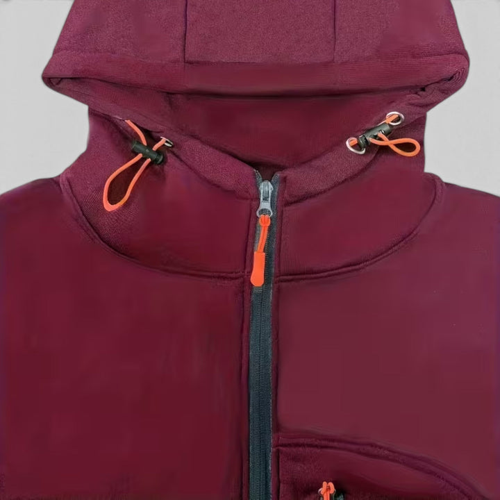 Warm men's waterproof zip hoodie, casual loose fit, ideal for outdoor protection.