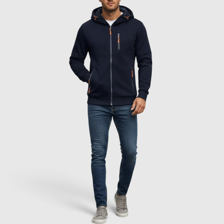 Stylish men's hooded jacket, waterproof and loose-fitting, perfect for fall fashion.