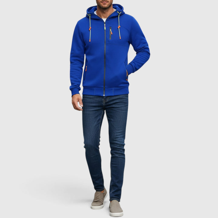 Loose fit men's waterproof outerwear, comfortable zip hoodie for daily use.