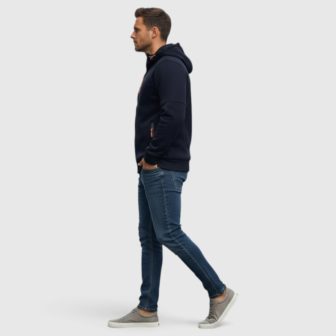 Everyday men's hooded waterproof coat, casual and loose-fitting for practicality.
