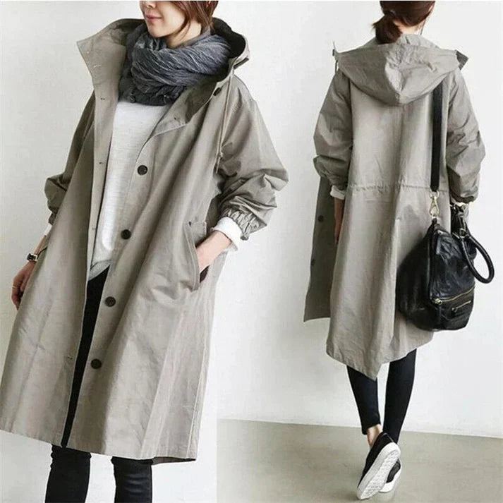 Men's waterproof hooded trench coat, ideal for all-weather protection & stylish winter outerwear.