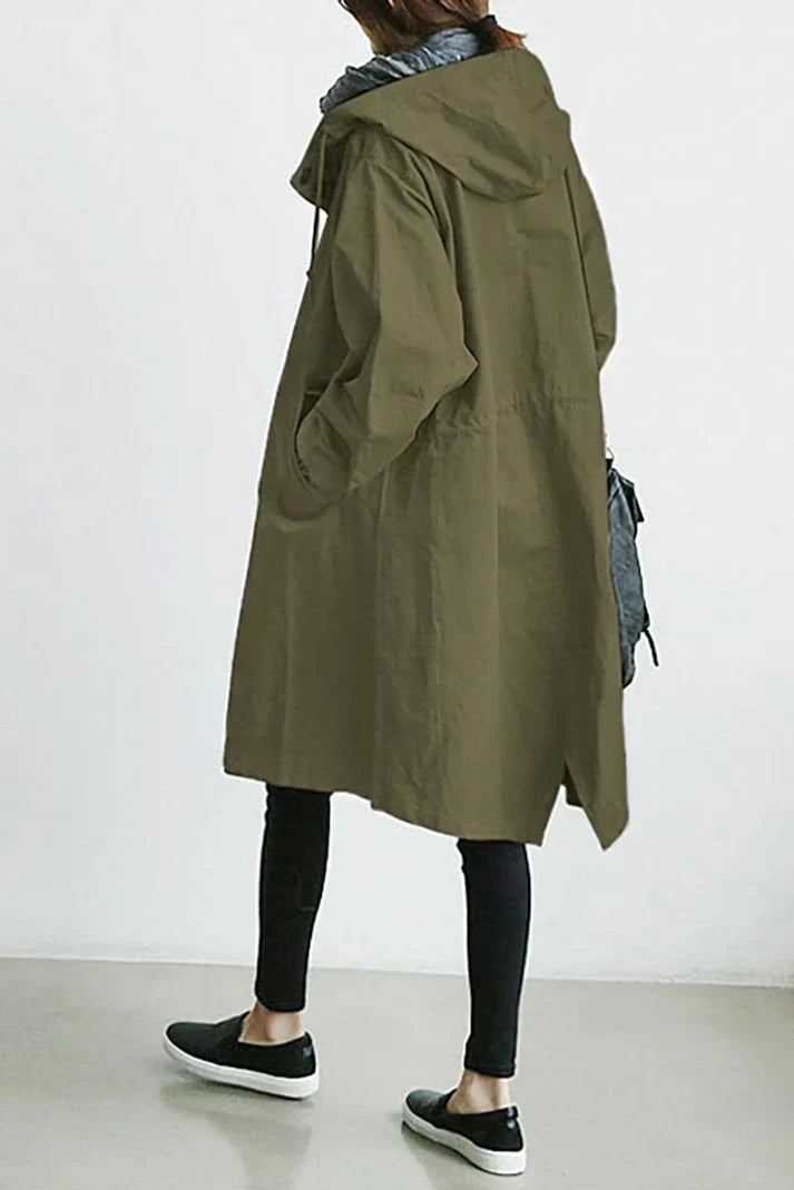 Durable men's waterproof long coat with hood, providing warmth & style for autumn and winter.