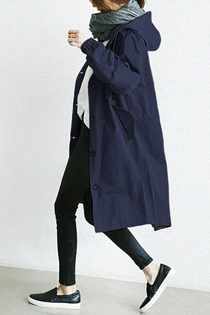 Classic men's hooded trench coat, waterproof, offering a sleek look for stylish autumn & winter outerwear.