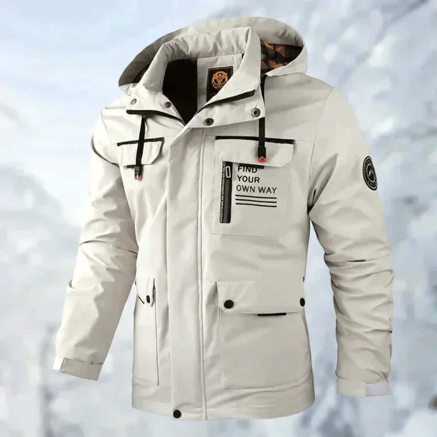 Versatile men's winter jacket, insulated & waterproof puffer design for outdoor wear.