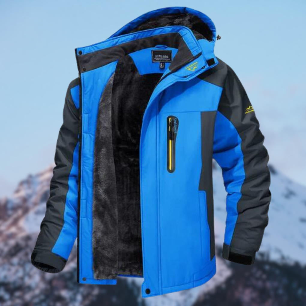 Warm men's insulated winter jacket. Durable, waterproof, and designed for extreme cold weather outdoor protection.