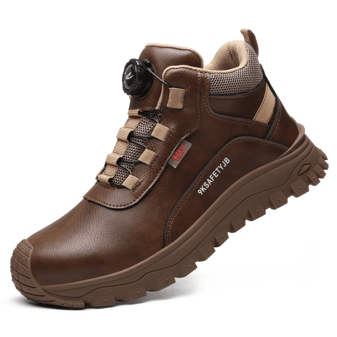 Men's waterproof non-slip work shoes in black, offering all-day comfort and safety for demanding jobs.