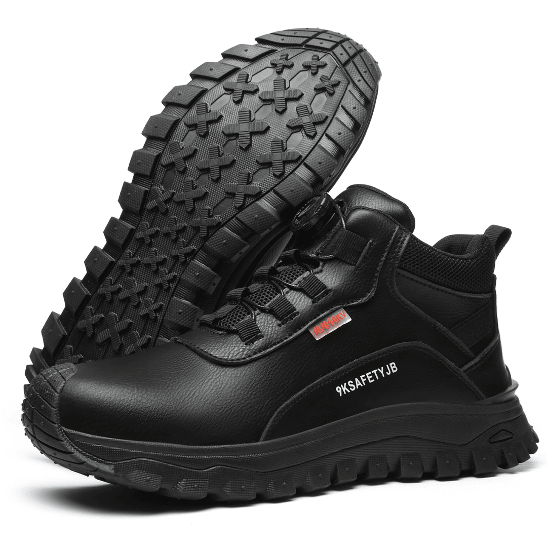 Brown men's waterproof work shoes with non-slip sole, providing durable protection and comfort for long shifts.