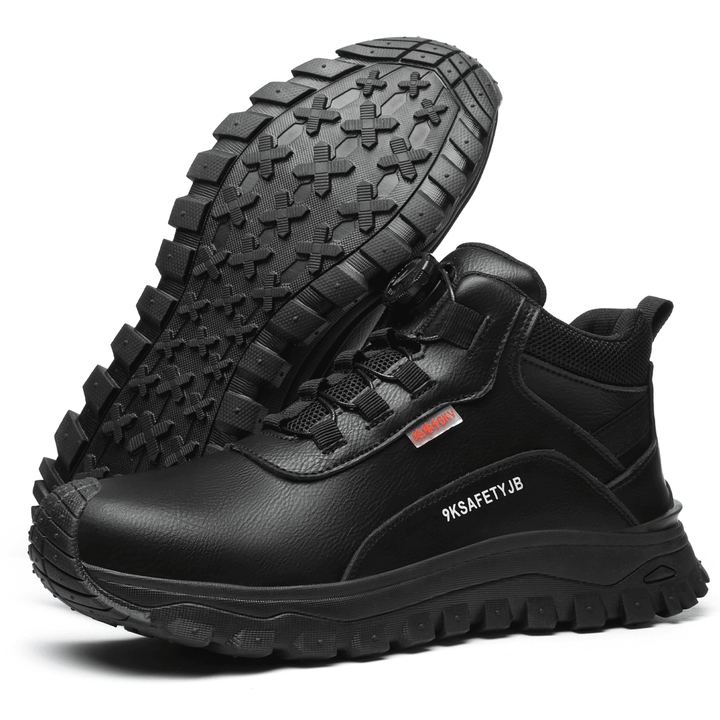 Brown men's waterproof work shoes with non-slip sole, providing durable protection and comfort for long shifts.