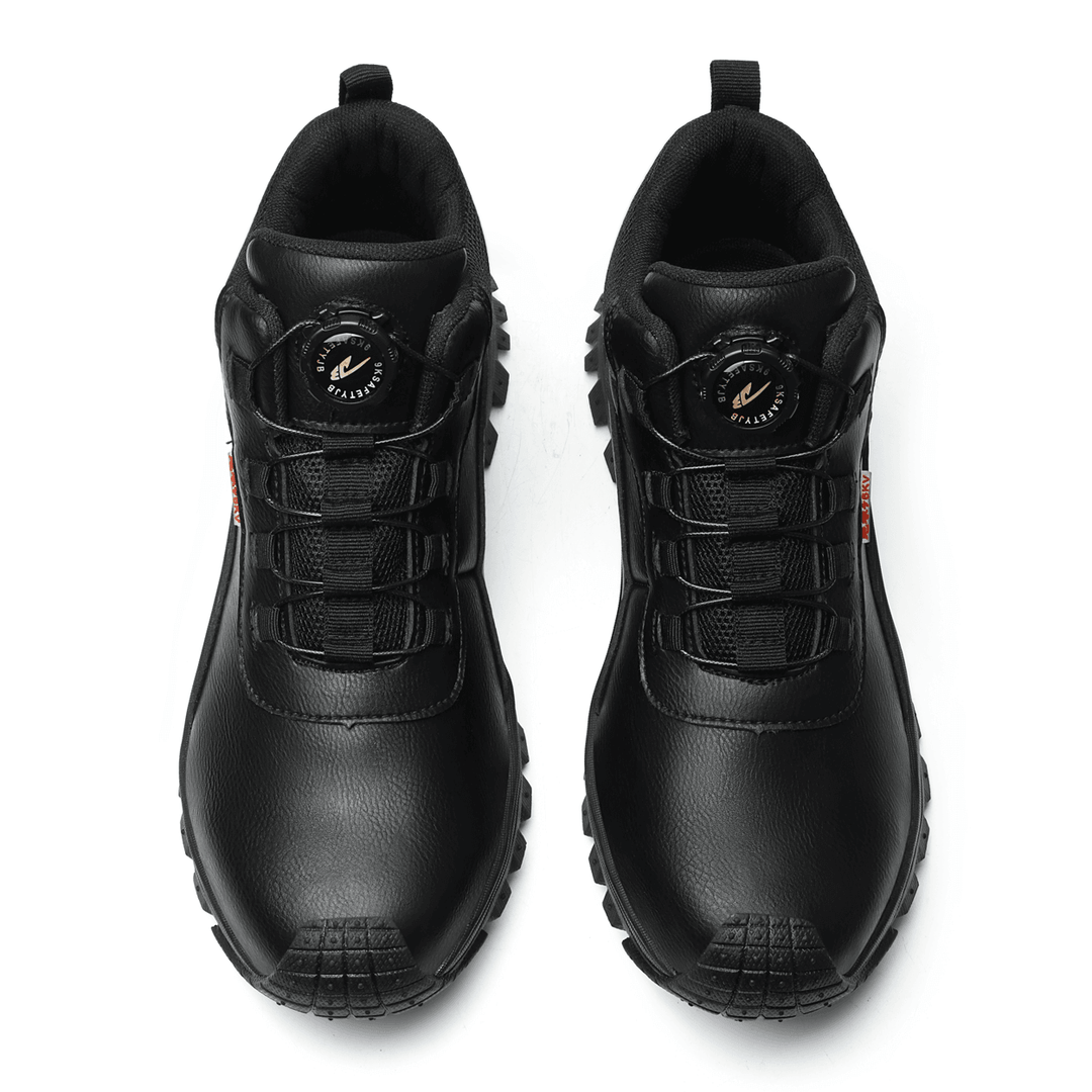 Black men's non-slip work shoes, waterproof and protective, offering reliable traction and all-day comfort.
