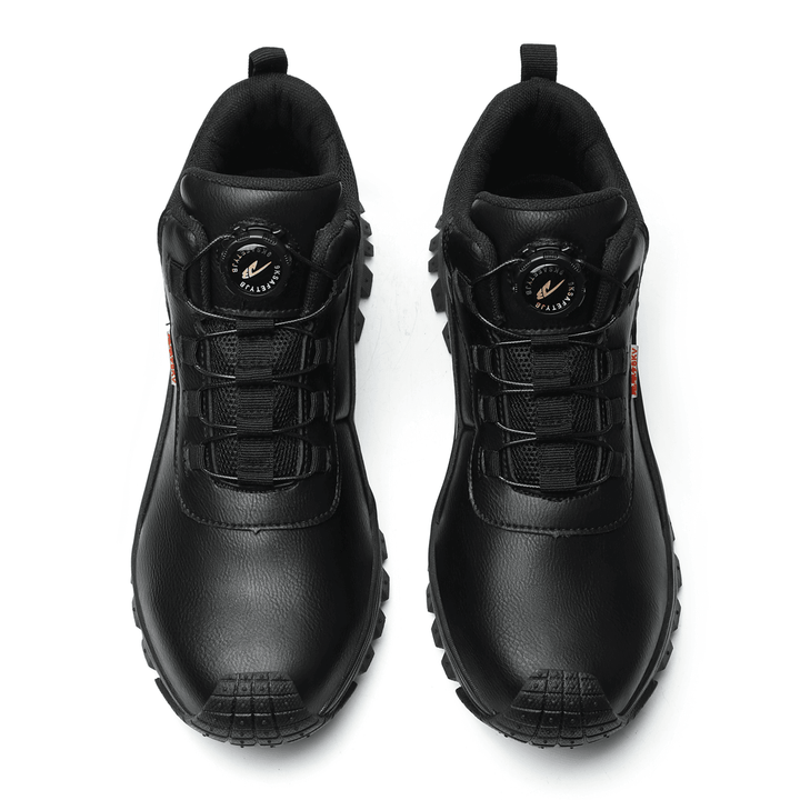 Black men's non-slip work shoes, waterproof and protective, offering reliable traction and all-day comfort.