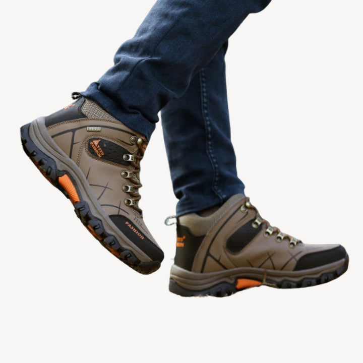 Men's waterproof orthopedic hiking boots for rugged trails, offering comfort & support on outdoor adventures.