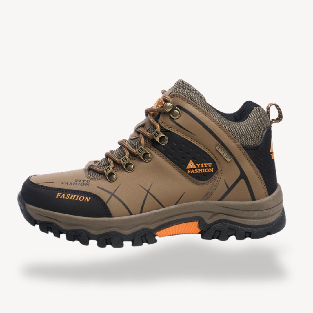 Orthopedic men's waterproof hiking boots designed for ultimate comfort and stability on rugged outdoor trails.