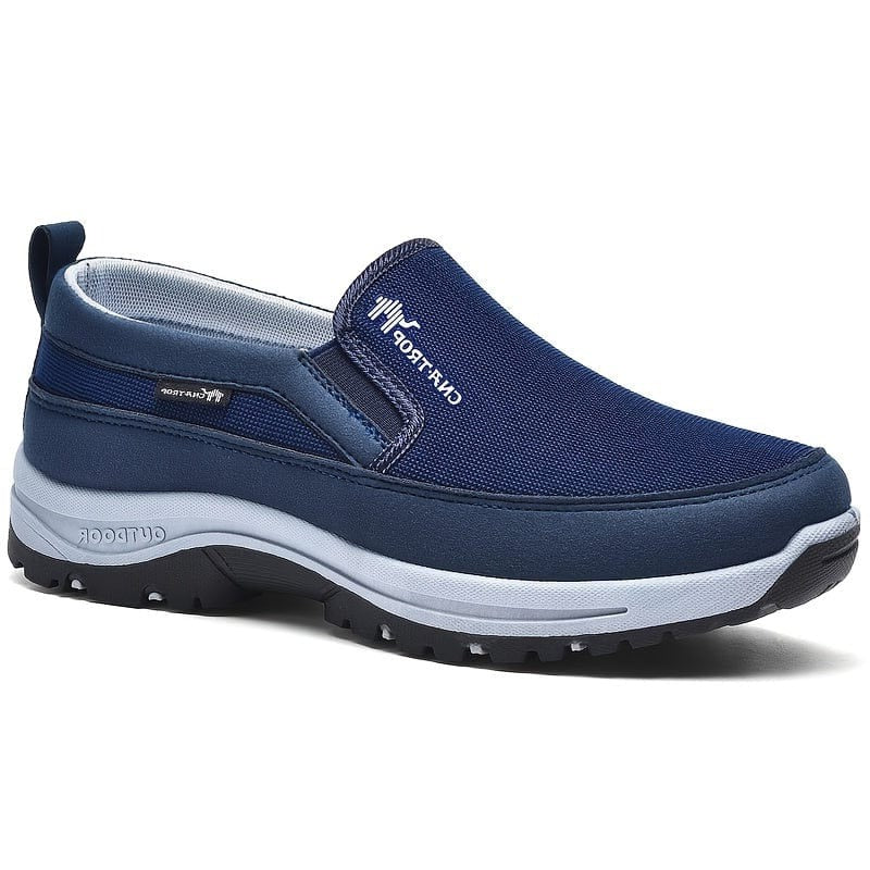 Men's waterproof orthopedic slip-on sneakers providing comfort & support for casual activities. Elastic panels.