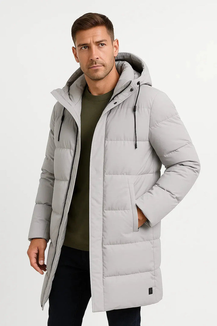 Premium men's waterproof puffer jacket. Comfortable & ultimate winter warmth, essential cold weather gear.