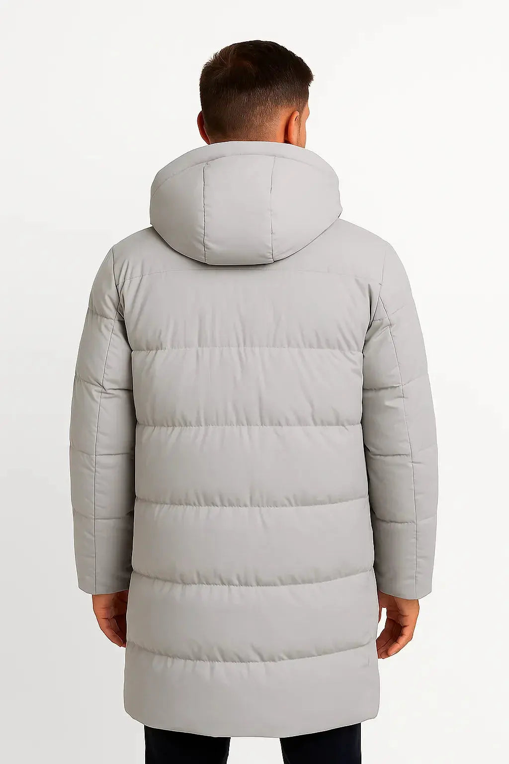 Modern men's waterproof puffer jacket. Stylish & warm outerwear for cold weather, outdoor & casual wear.