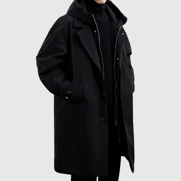 Adjustable men's waterproof jacket, perfect for daily commute & outdoor adventures. All-weather, lightweight protection.