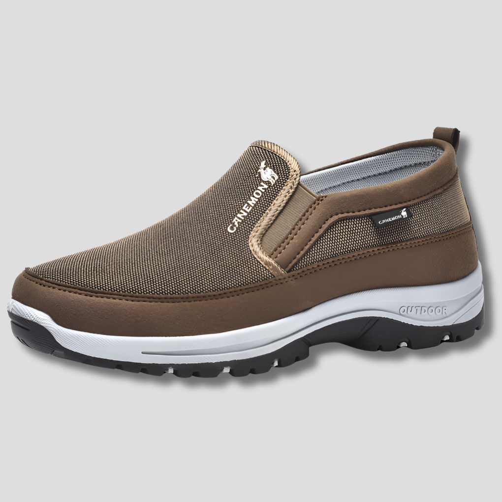 Men's waterproof walking shoes offer orthopedic balance support & all-weather comfort. Ideal for outdoor footwear.