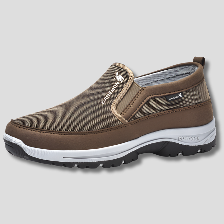Men's waterproof walking shoes offer orthopedic balance support & all-weather comfort. Ideal for outdoor footwear.