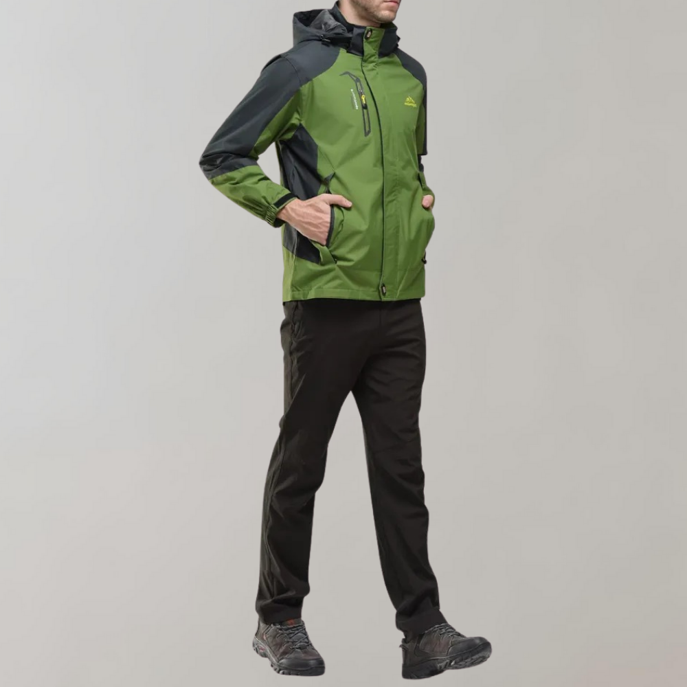 Back view: Men's windproof jacket, ideal for outdoor sports, hiking, travel & casual wear.