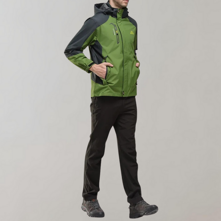 Back view: Men's windproof jacket, ideal for outdoor sports, hiking, travel & casual wear.