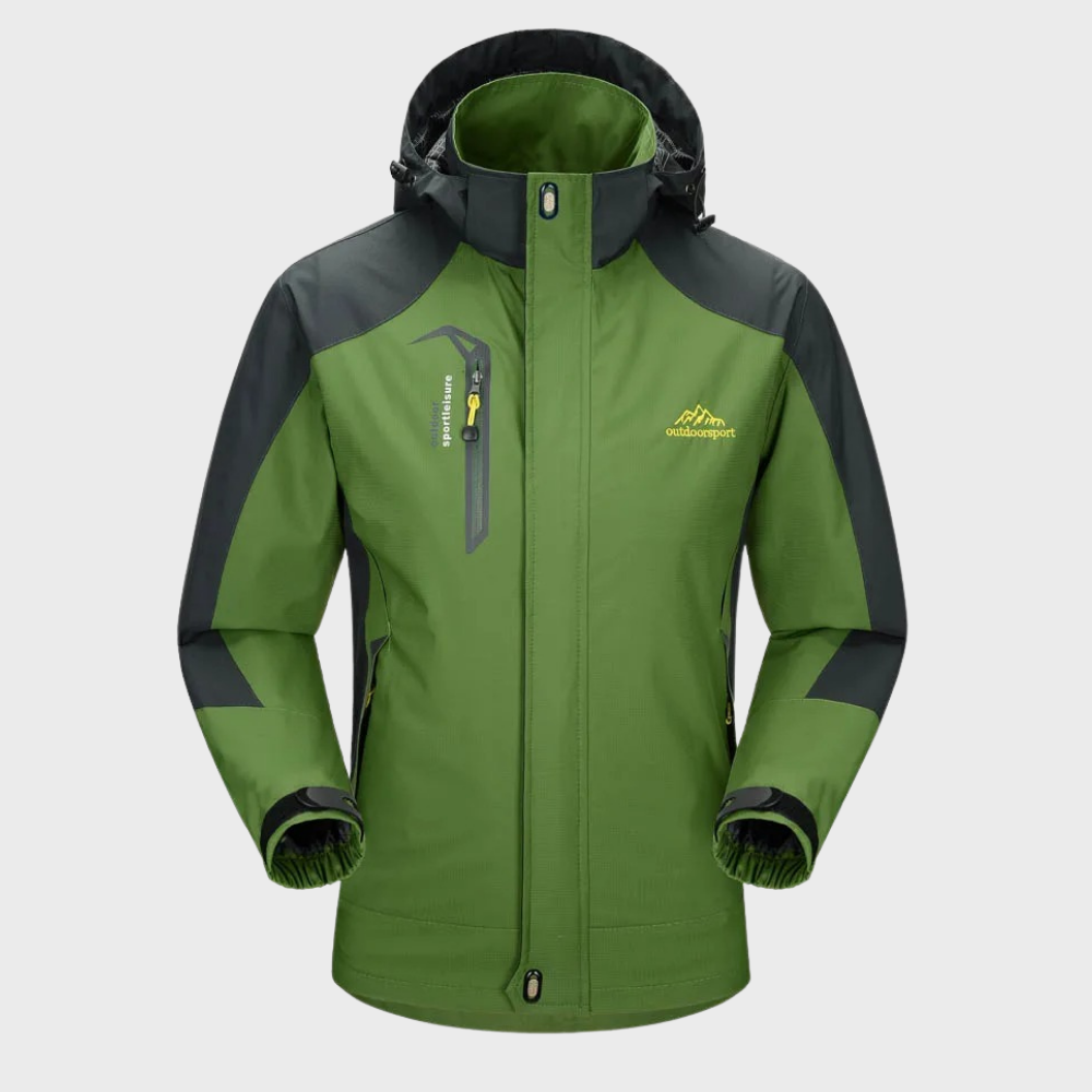 Modern men's stylish waterproof wind jacket, perfect for city & nature exploration. All-season.