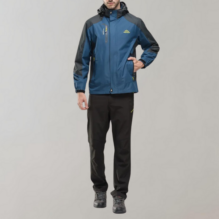 Lightweight men's waterproof wind jacket, durable outerwear for active men in all seasons.