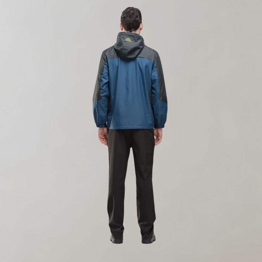 Front view: Men's waterproof windbreaker jacket, all-season outdoor activewear for men.