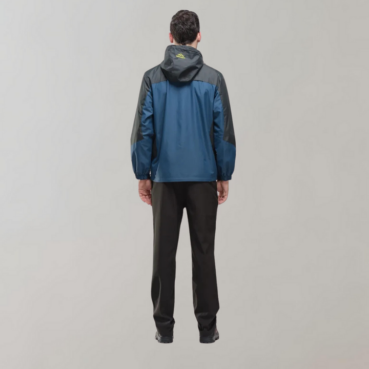 Front view: Men's waterproof windbreaker jacket, all-season outdoor activewear for men.
