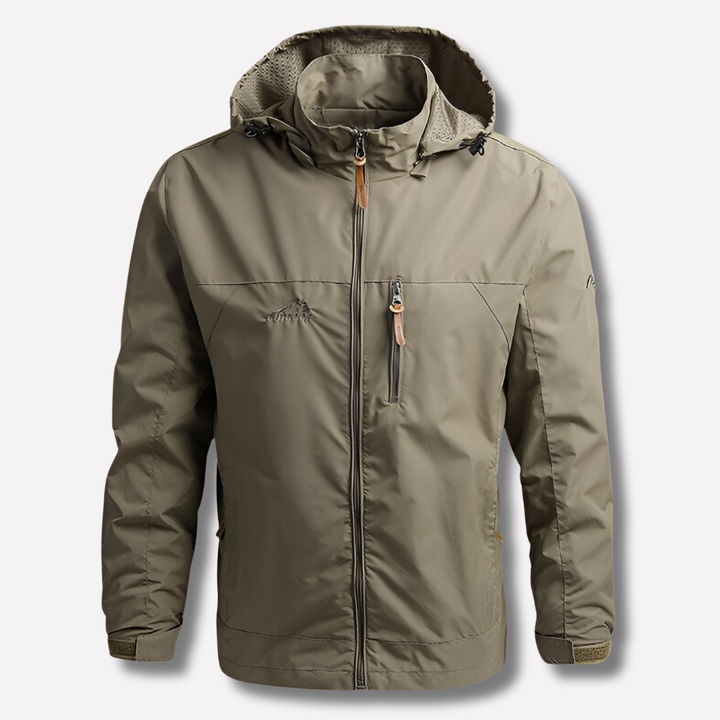 Lightweight breathable men's outdoor jacket, perfect for all-weather hiking and rain protection.
