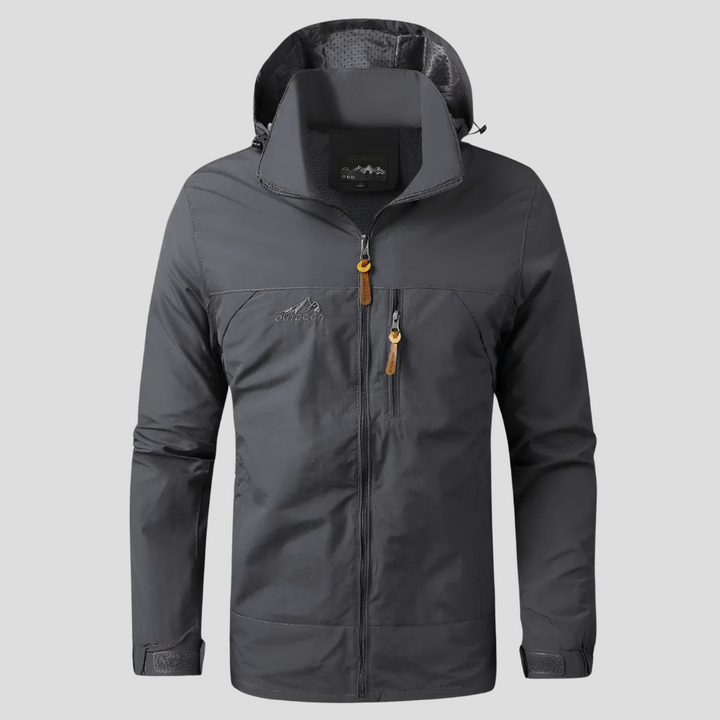Stylish men's windproof jacket, suitable as lightweight outerwear for various outdoor activities.