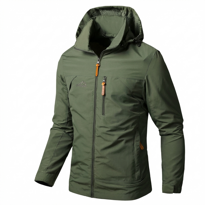 Performance men's breathable jacket, providing waterproof and windproof coverage for active men.